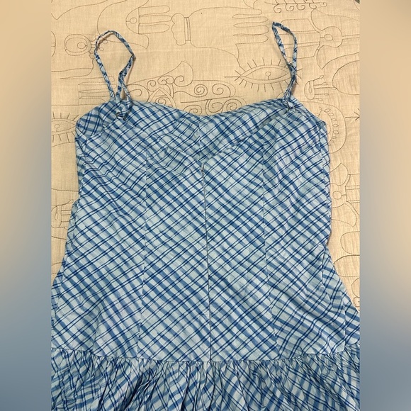 NEW Summer Away at Free People Roberta Dress Sz S Blue Ocean Checks Ruched - Picture 12 of 15